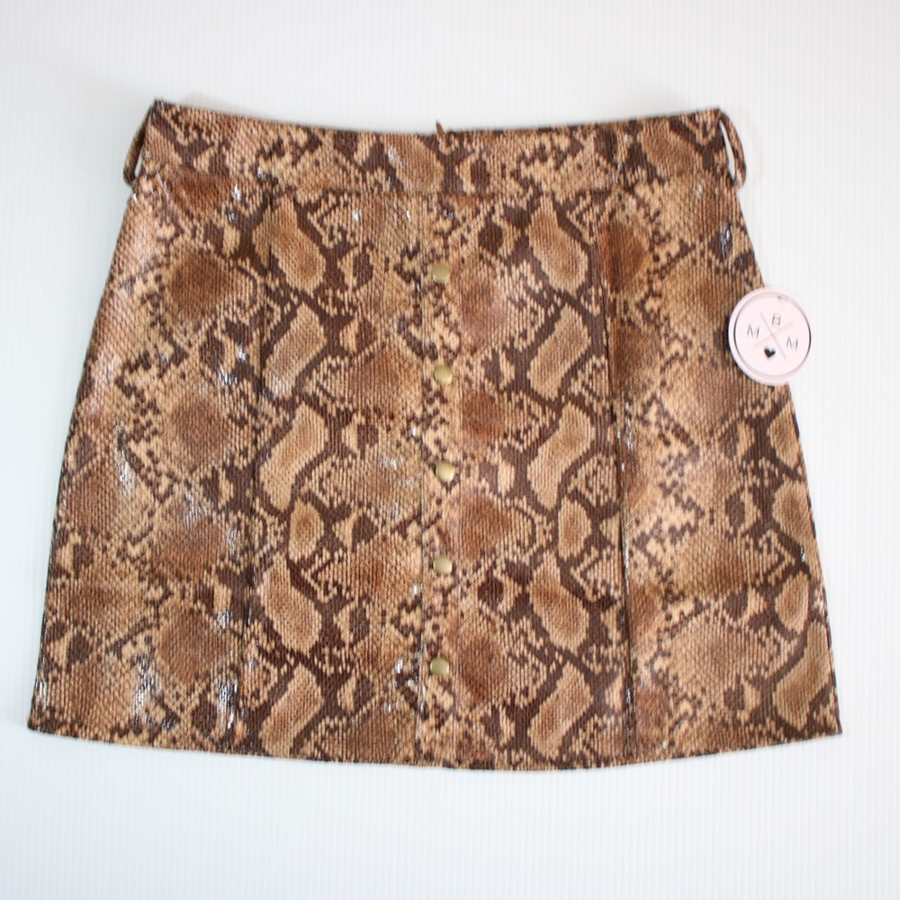 Brown Snake Print Button Down Mini Skirt - Picture 6 of 8